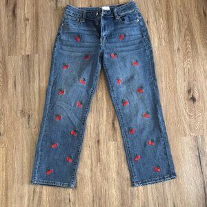 Cherry Embroidered Straight Leg Jeans